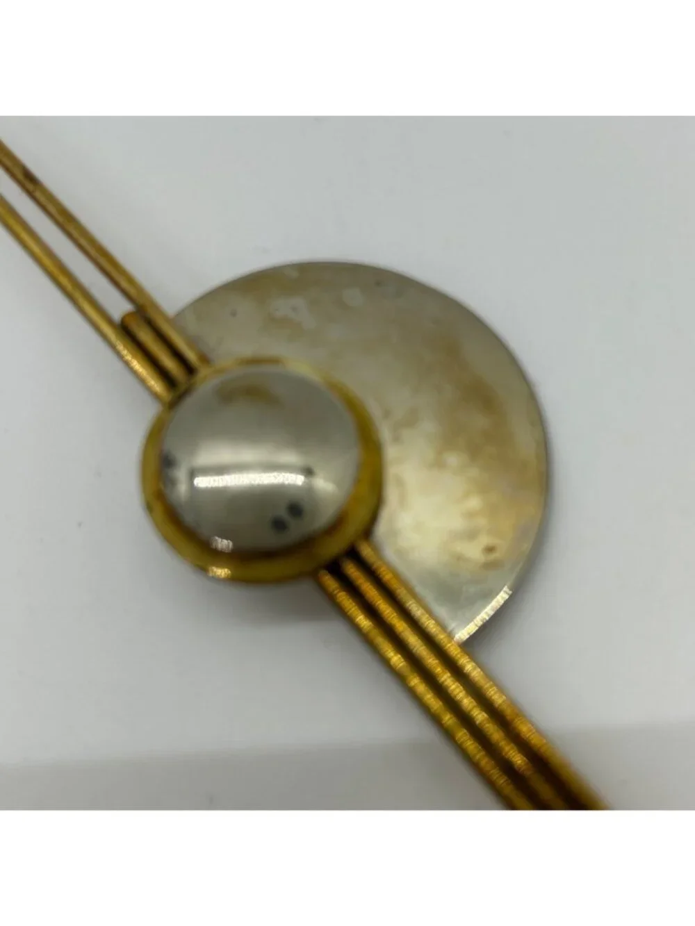 Vintage 1980s Modernist Silver-tone  & Brass Geometric Brooch Art Pin Mixed Meta - Picture 7 of 14